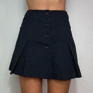 90s BEBE BLACK PLEATED BUTTON DOWN MINI SKIRT